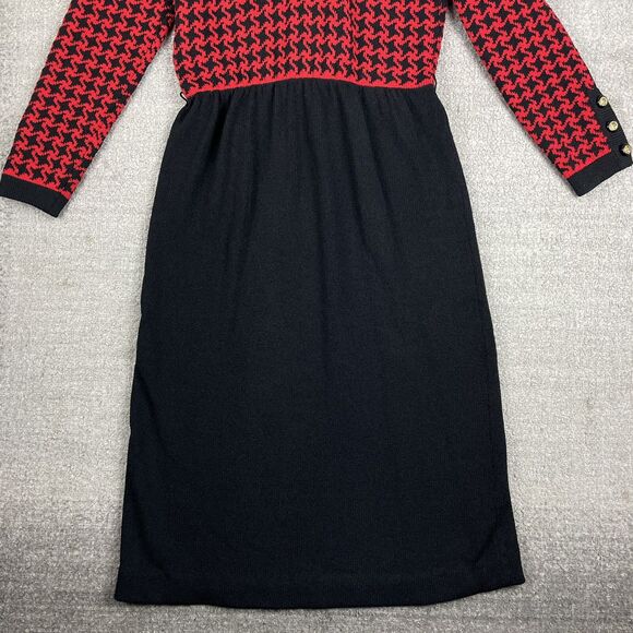Vintage 1960s Pat Sandler Houndstooth Black Red Knit Midi Sweater Dress US 12 - Picture 5 of 16